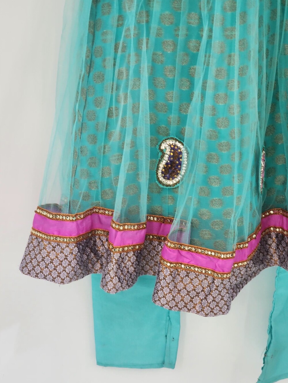 Turquoise & Pink Embellished Anarkali Dress Set, Size 6 years, 7 years Old - Picture 4 of 7